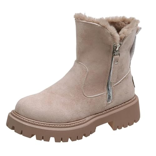 Winter-Schneestiefel Aus Fleece Für Damen,orthopädische Winterstiefel Für Damen Mit Fußgewölbeunterstützung,bequeme,warme Schneestiefelette Aus Wildleder Mit Seitlichem Reißverschluss (Aprikose,37) von Nbzsmlkn