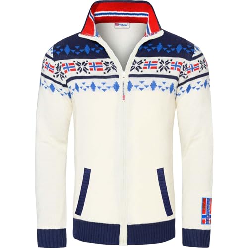 Nebulus Herren Norweger Strickjacke Canadian, gefütterte Jacke, mit Reißverschluss, Offwhite-Navy - M von Nebulus