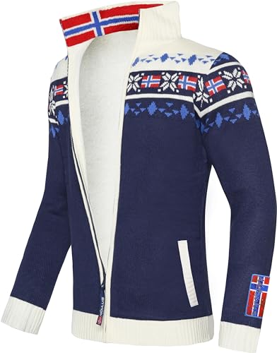 Nebulus Herren Norweger Strickjacke Canadian, gefütterte Jacke, mit Reißverschluss, Navy-Offwhite - XXL von Nebulus