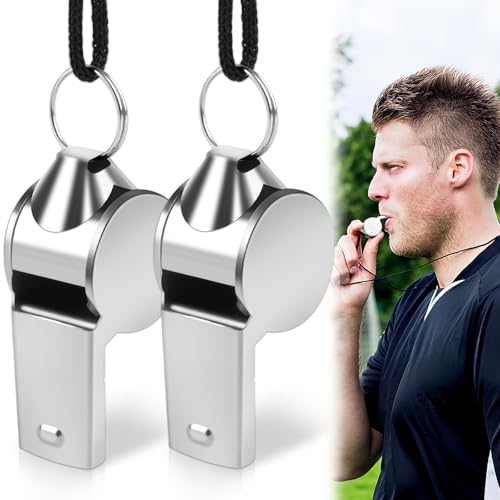 Neerow Pfeife, Edelstahl Trillerpfeife, 2 Stück Schiedsrichter Pfeife mit Schlüsselband, Lauter Klarer Klang Trillerpfeife Sportunterricht für Schiedsrichter, Trainer, Outdoor-Sport, Hundetraining Neerow Pfeife, Edelstahl Trillerpfeife, 2 Stück Schiedsrichter Pfeife mit Schlüsselband, Lauter Klarer Klang Trillerpfeife Sportunterricht für Schiedsrichter, Trainer, Outdoor-Sport, Hundetraining von Neerow