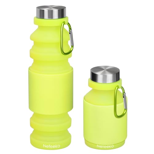 Nefeeko Faltbare Sport-Wasserflasche, faltbar, Reise-Wasserflasche, BPA-frei, FDA-genehmigt, lebensmittelechtes Silikon, tragbar, auslaufsicher, Geschenk für Reisen, Camping, Outdoor, 457 ml, grün von Nefeeko