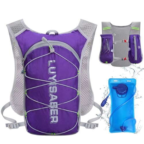 Neloheac Ultraleicht Laufweste mit Trinkflasche 2L, Trinkrucksack Laufen für Damen & Herren, Reflektierende Fahrradrucksack für Wandern Trailrunning Radfahren Joggen, Lila von Neloheac