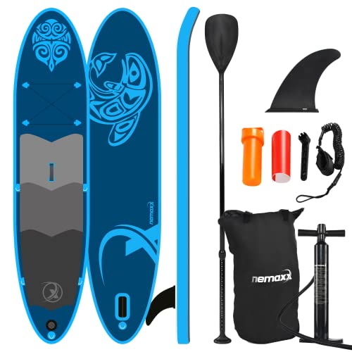 Nemaxx PB320III Stand up Paddle Board 320x76x15cm - Blau - SUP, Surfbrett, Surf-Board - aufblasbar & leicht zu transportieren - inkl. Tasche, Paddel, Finne, Luftpumpe, Repair Kit von Nemaxx