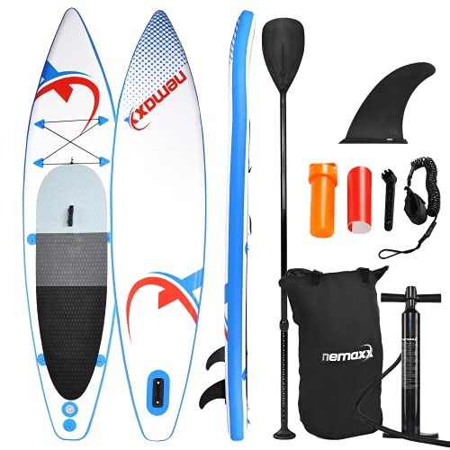 Nemaxx PB335 Stand up Paddle Board 335x74x15cm, BLAU/ROT - SUP, Surfbrett, Surf-Board - aufblasbar & leicht zu transportieren - inkl. Tasche, Paddel, Finne, Luftpumpe, Repair Kit, Fuß-Leine von Nemaxx