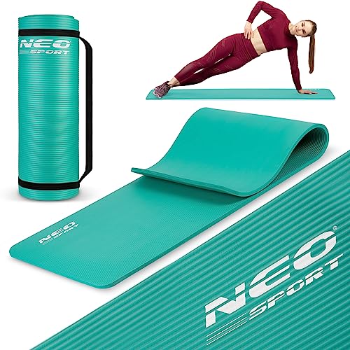 Neosport Flexible Gymnastikmatte - Rutschfeste Sportmatte - Leichte und Strapazierfähige Yogamatte - Wasserdichte Stretching-Matte - Kompakt, mit einer Tragekordel - 60x183x1,5cm - Türkis von Neo-Sport