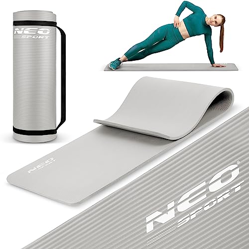Neosport Flexible Gymnastikmatte - Rutschfeste Sportmatte - Leichte und Strapazierfähige Yogamatte - Wasserdichte Stretching-Matte - Kompakt, mit einer Tragekordel - 60x183x1cm - Grau von Neo-Sport