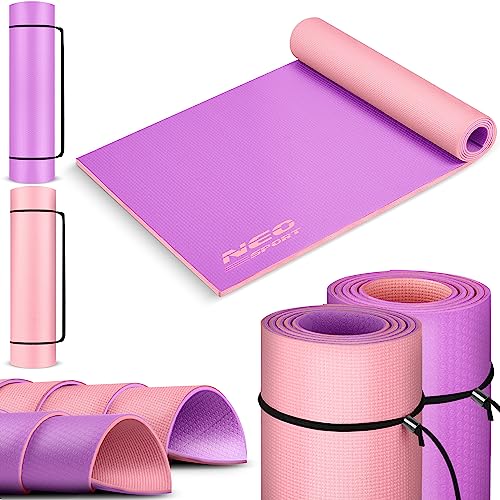 Neosport Flexible Gymnastikmatte - Rutschfeste Sportmatte - Leichte und Strapazierfähige Yogamatte - Wasserdichte Stretching-Matte - Kompakt, mit einer Tragekordel - 61x173x0,6cm - Rosa, Violett von Neo-Sport