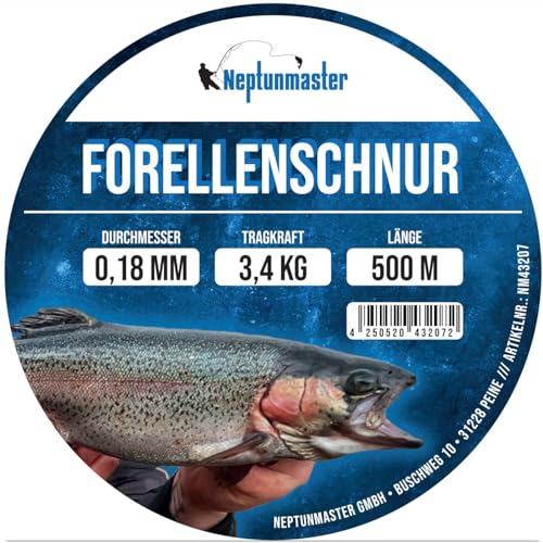 Neptunmaster Hauptschnur zum Forellenangeln 500m Forellenschnur, Angelschnur, Schnur Forelle, Trout, Forellenangeln, Durchmesser/Tragkraft:0.18mm / 3.4kg von Neptunmaster