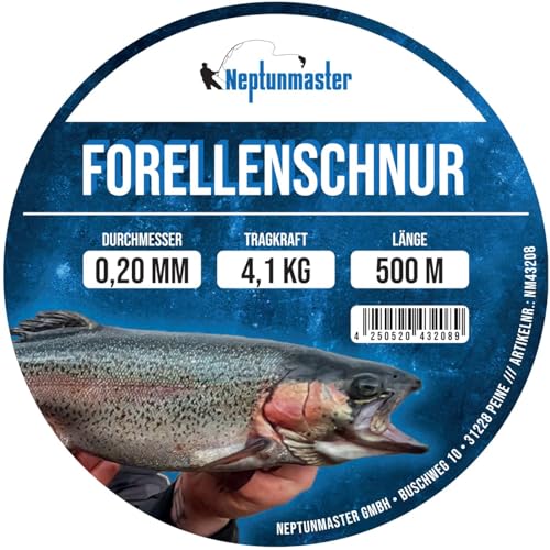 Neptunmaster Hauptschnur zum Forellenangeln 500m Forellenschnur, Angelschnur, Schnur Forelle, Trout, Forellenangeln, Durchmesser/Tragkraft:0.20mm / 4.1kg von Neptunmaster