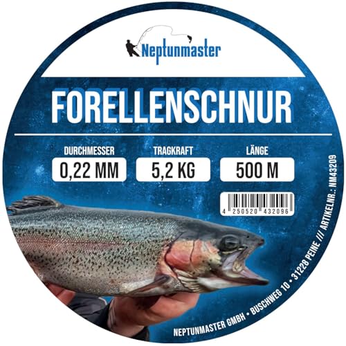 Neptunmaster Hauptschnur zum Forellenangeln 500m Forellenschnur, Angelschnur, Schnur Forelle, Trout, Forellenangeln, Durchmesser/Tragkraft:0.22mm / 5.2kg von Neptunmaster