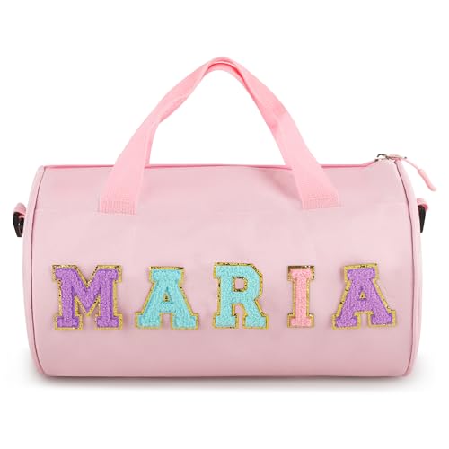 Personalisierte Tanztasche für Mädchen, Individuelle Duffle Bag mit Namen, Übernachtungstasche, Kleinkind-Balletttasche, Gym Duffle Bag, Chenille-Buchstaben-Patch, Name Gym Bag, Cheerleader Bag von Nergaebe