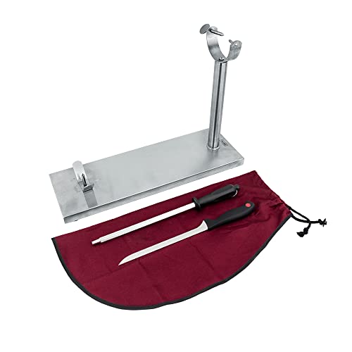 NERTHUS Fester Kopf aus Edelstahl + Bordeaux-Schinkenabdeckung + manueller Schärfer + Schinkenmesser-Set, Edelstahl NERTHUS Fester Kopf aus Edelstahl + Bordeaux-Schinkenabdeckung + manueller Schärfer + Schinkenmesser-Set, Edelstahl von NERTHUS