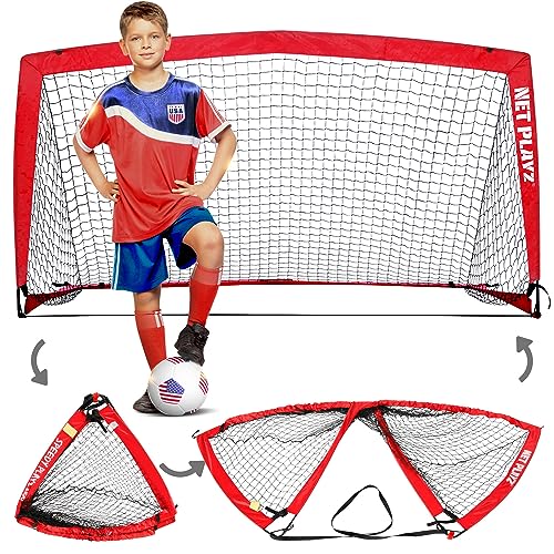 NetPlayz Fußballtor – tragbare Fußballtore, Pop-up-Fussballnetz für Kinder und Jugendliche Training Teamspiele 2m x 1m, rot, NOS03640 von NetPlayz