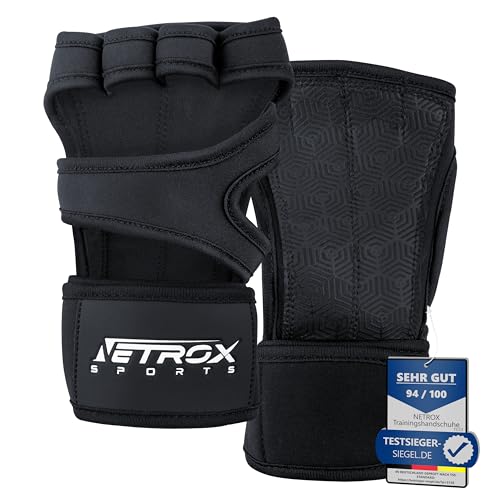 NetroxSports® – Trainingshandschuhe mit Handgelenkstütze für Bodybuilding, Gewichtheben, Krafttraining & Fitness – Fitnesshandschuhe mit Handgelenkschutz für Männer & Frauen (Schwarz | L) von Netrox