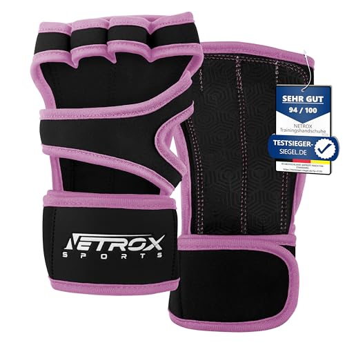 NetroxSports® – Trainingshandschuhe mit Handgelenkstütze für Bodybuilding, Gewichtheben, Krafttraining & Fitness – Fitnesshandschuhe mit Handgelenkschutz für Männer & Frauen (Rosa | M) von Netrox