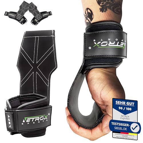 NetroxSports® Hyper Grips Zughilfen für Krafttraining – Fitness Straps für Kreuzheben, Deadlift, Bodybuilding & Gym – Handgelenkschutz, Grip für Männer & Frauen, Crossfit, Gewichtheben, Zubehör (L) von Netrox