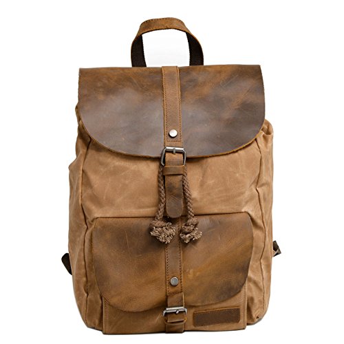 Neuleben Vintage Wasserdicht Rucksack Daypack aus Canvas Leder Damen Herren für Reise Outdoor Schule (Braun) von Neuleben