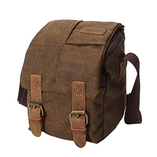 Neuleben Wasserdicht Klein Kameratasche SLR-Tasche Vintage Fototasche aus Canvas Unisex für Spiegelreflexkameras (Braun) von Neuleben