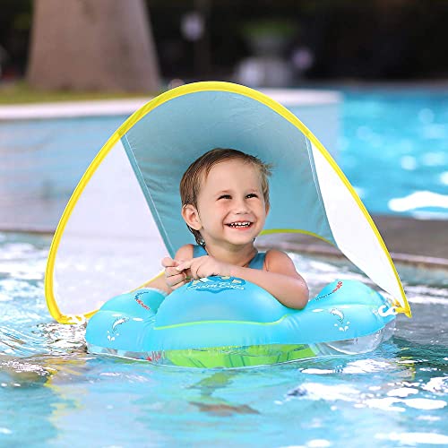 Neusky Baby Schwimmring Kinderschwimmhilfe geeignet für Kinder von 3 Monate bis 4 Jahre mit Sonnendach (Blau) von Neusky