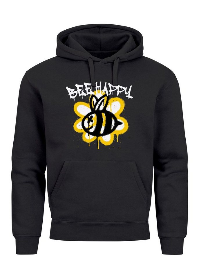 Neverless Hoodie Hoodie Herren Aufdruck Bee Happy Biene Blume Graffiti Schriftzug Fashi von Neverless