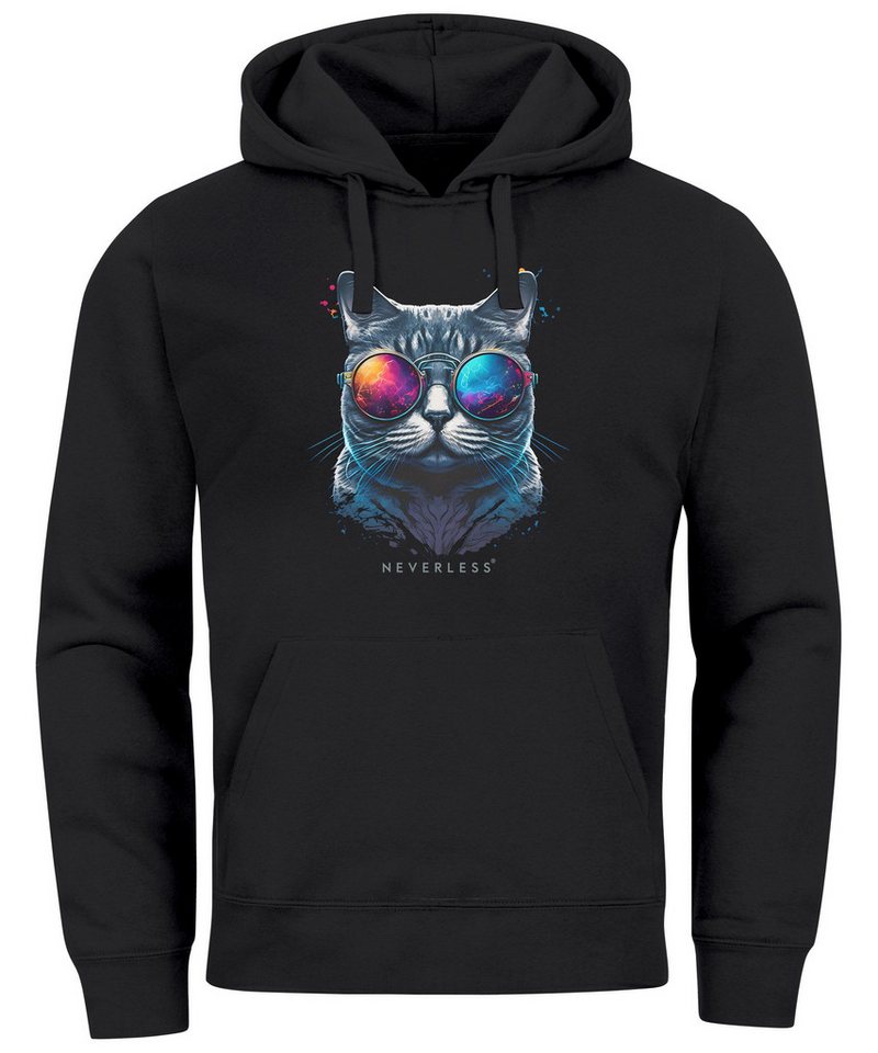 Neverless Hoodie Hoodie Herren Aufdruck Katze Cat Sommer Sonnenbrille Style Fashion Pri von Neverless