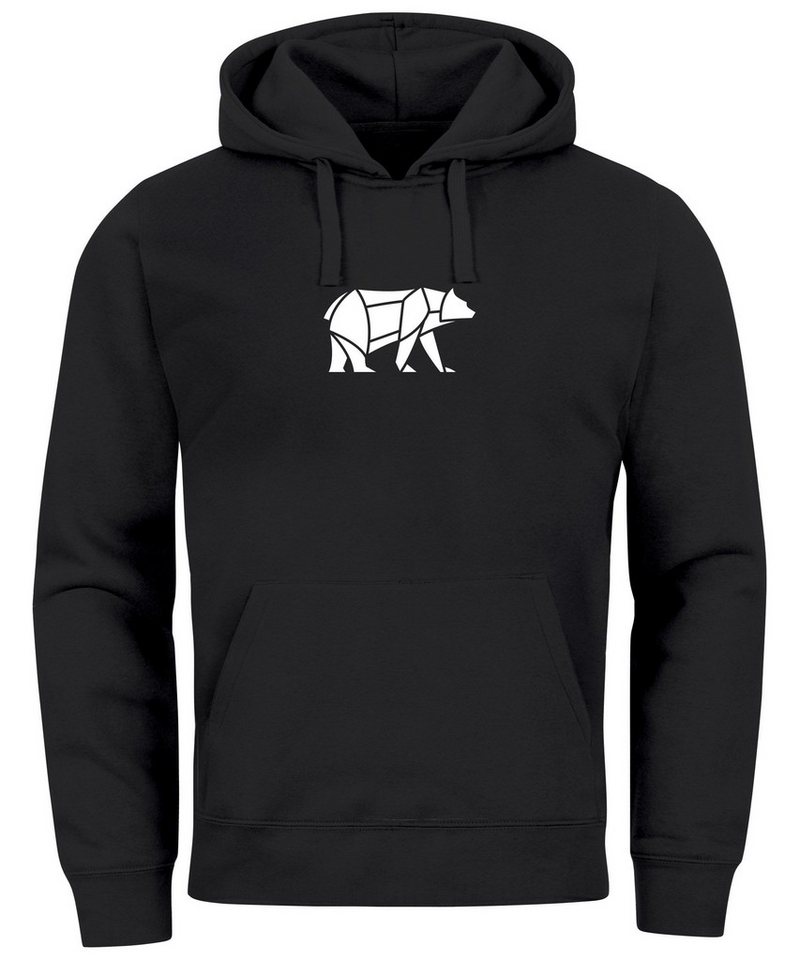 Neverless Hoodie Hoodie Herren Aufdruck Polygon Design Print Bär Bear Tiermotiv Outdoor von Neverless