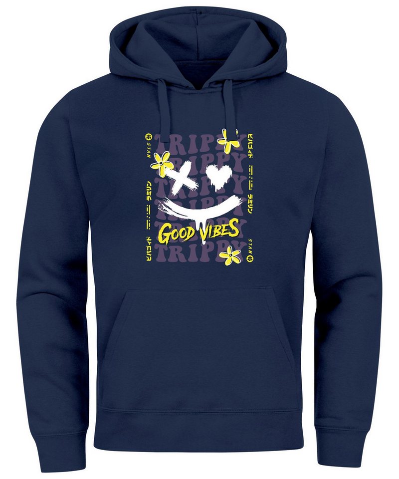 Neverless Hoodie Hoodie Herren Drip Face Smile Good Vibes Herz Blumen Collage Fashion S von Neverless