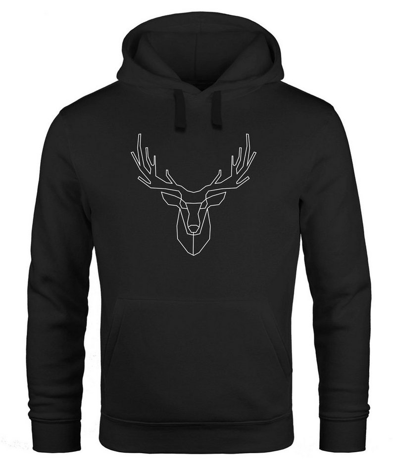 Neverless Hoodie Hoodie Herren Hirsch Polygon Geweih Geometrisch Formen Kapuzenpullover Neverless von Neverless