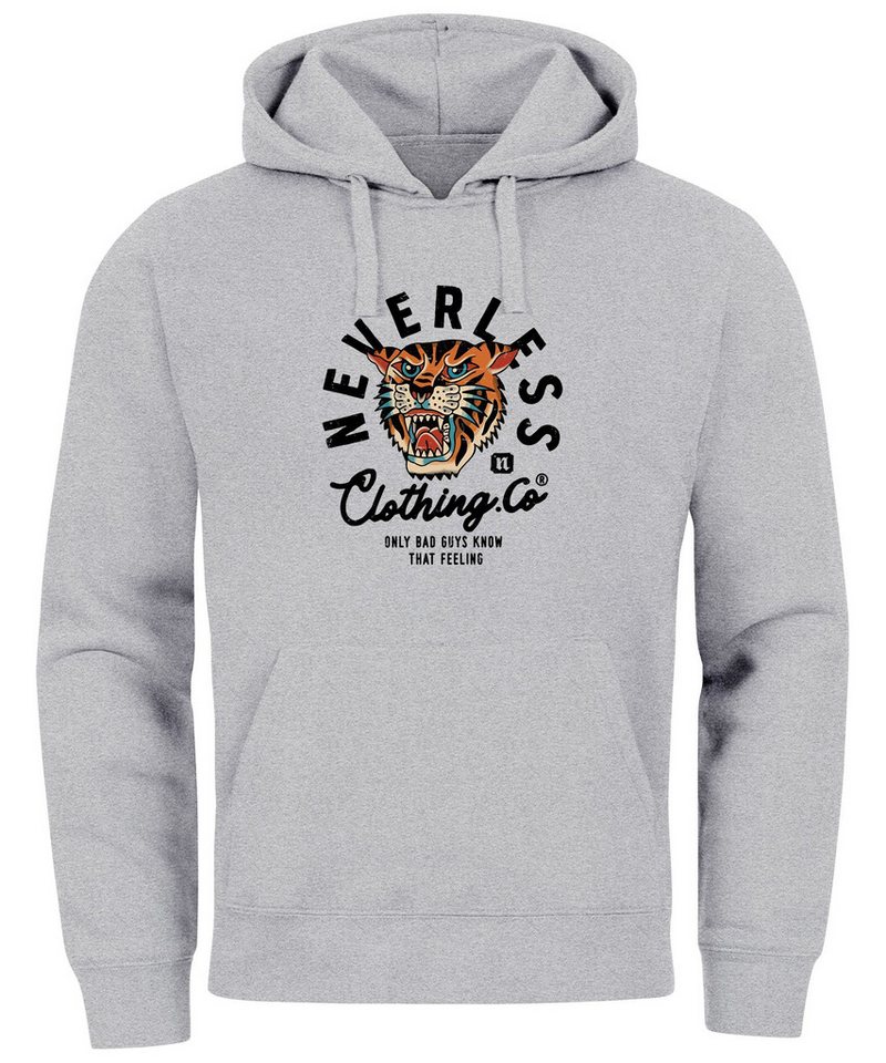 Neverless Hoodie Hoodie Herren Tiger Print Motiv Schrift Retro Vintage Clothing Fashion von Neverless