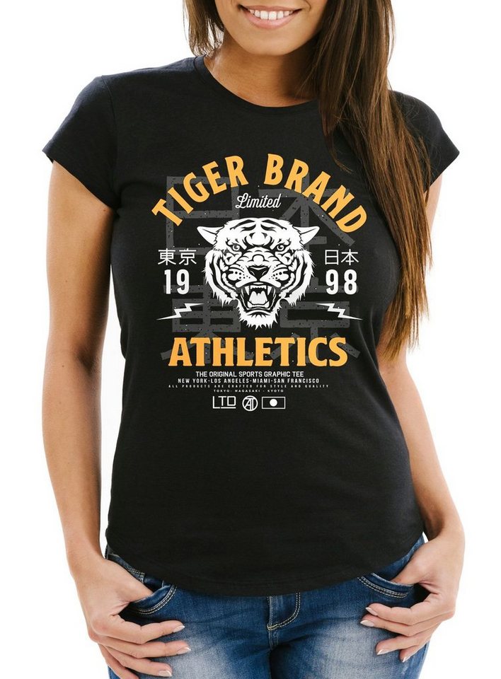 Print-Shirt Damen T-Shirt Tiger Brand Tokyo Supply Japan Athletic Sport Slim Fit Neverless® mit Print von Neverless