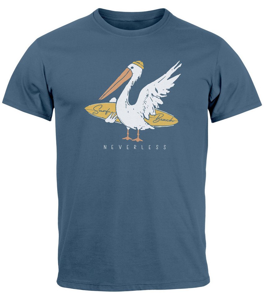 Neverless Print-Shirt Herren T-Shirt Pelikan Print Surfer Surfboard Printshirt Männer mit Print Neverless Print-Shirt Herren T-Shirt Pelikan Print Surfer Surfboard Printshirt Männer mit Print von Neverless