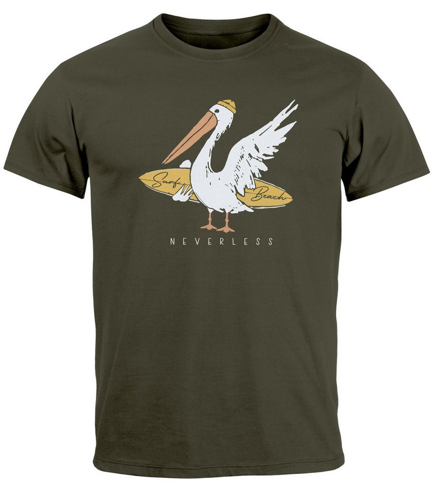 Neverless Print-Shirt Herren T-Shirt Pelikan Print Surfer Surfboard Printshirt Männer mit Print Neverless Print-Shirt Herren T-Shirt Pelikan Print Surfer Surfboard Printshirt Männer mit Print von Neverless