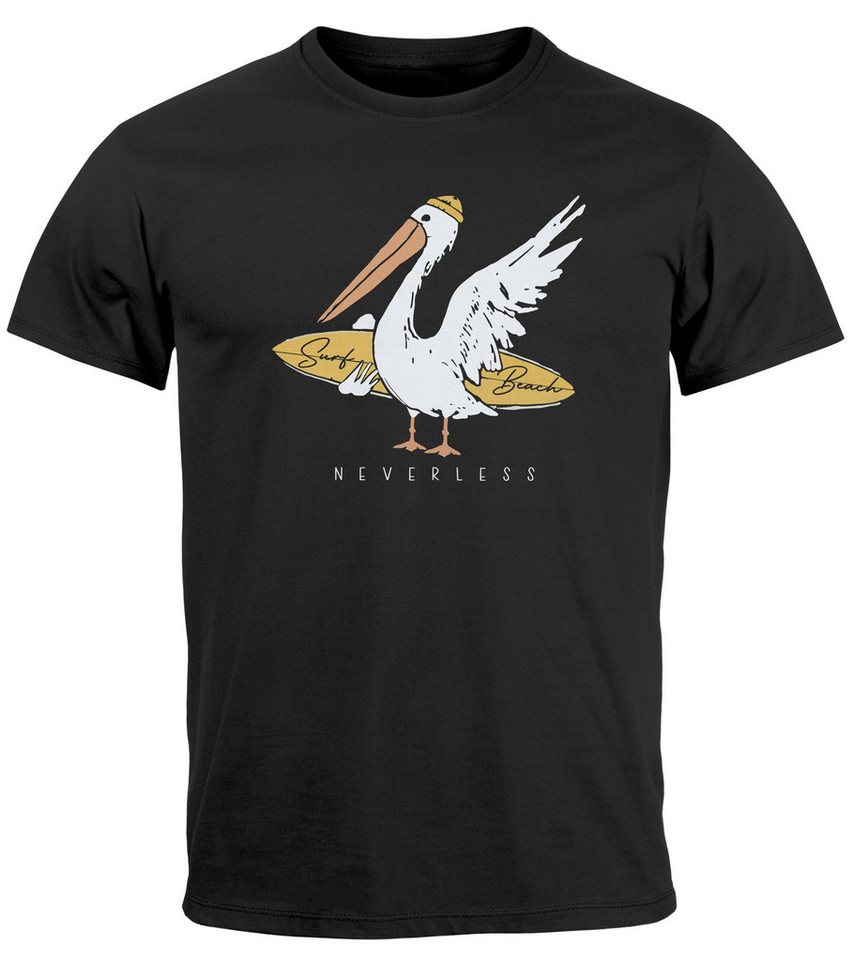 Neverless Print-Shirt Herren T-Shirt Pelikan Print Surfer Surfboard Printshirt Männer mit Print Neverless Print-Shirt Herren T-Shirt Pelikan Print Surfer Surfboard Printshirt Männer mit Print von Neverless