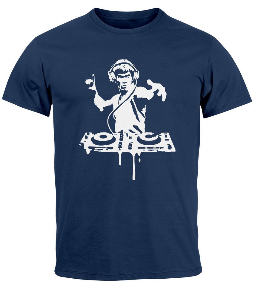 Neverless Print-Shirt Herren T-Shirt Techno DJ Bruce Lee Parodie Printshirt Tanzen mit Print von Neverless
