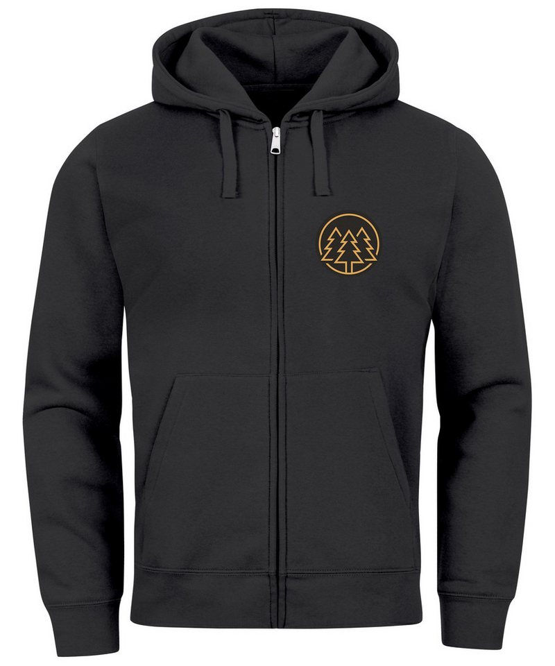 Neverless Sweatjacke Herren Sweatjacke mit Kapuze Logo Bäume Wald Print Outdoor Motiv Zip von Neverless