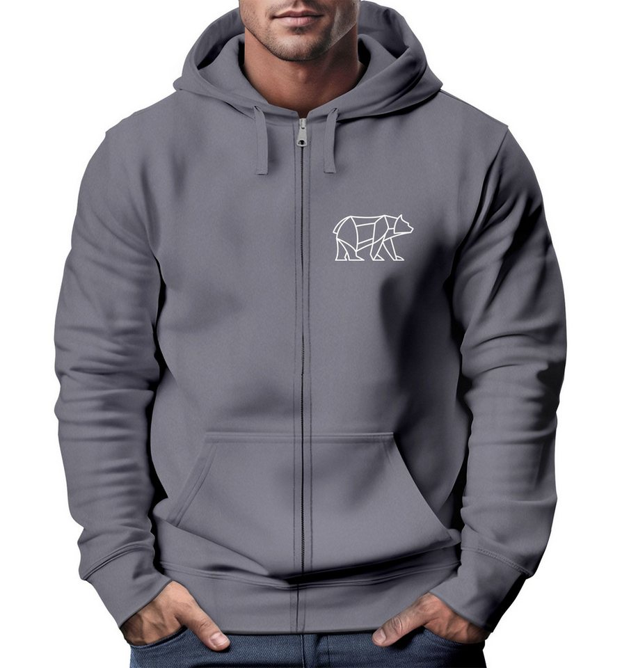 Neverless Sweatjacke Zip-Hoodie Sweatjacke mit Kapuze Wandern Bär Line-Art Print Aufdruck Neverless Sweatjacke Zip-Hoodie Sweatjacke mit Kapuze Wandern Bär Line-Art Print Aufdruck von Neverless