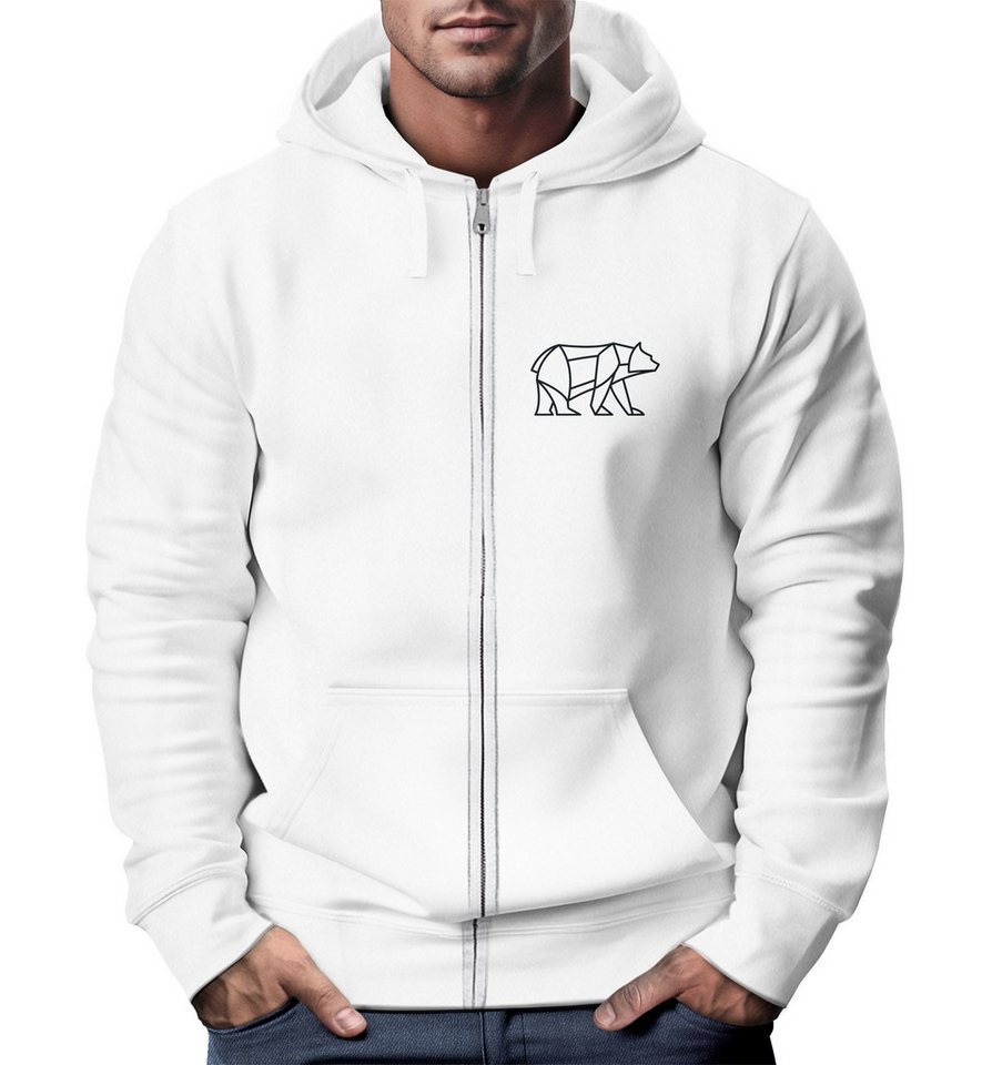 Neverless Sweatjacke Zip-Hoodie Sweatjacke mit Kapuze Wandern Bär Line-Art Print Aufdruck von Neverless