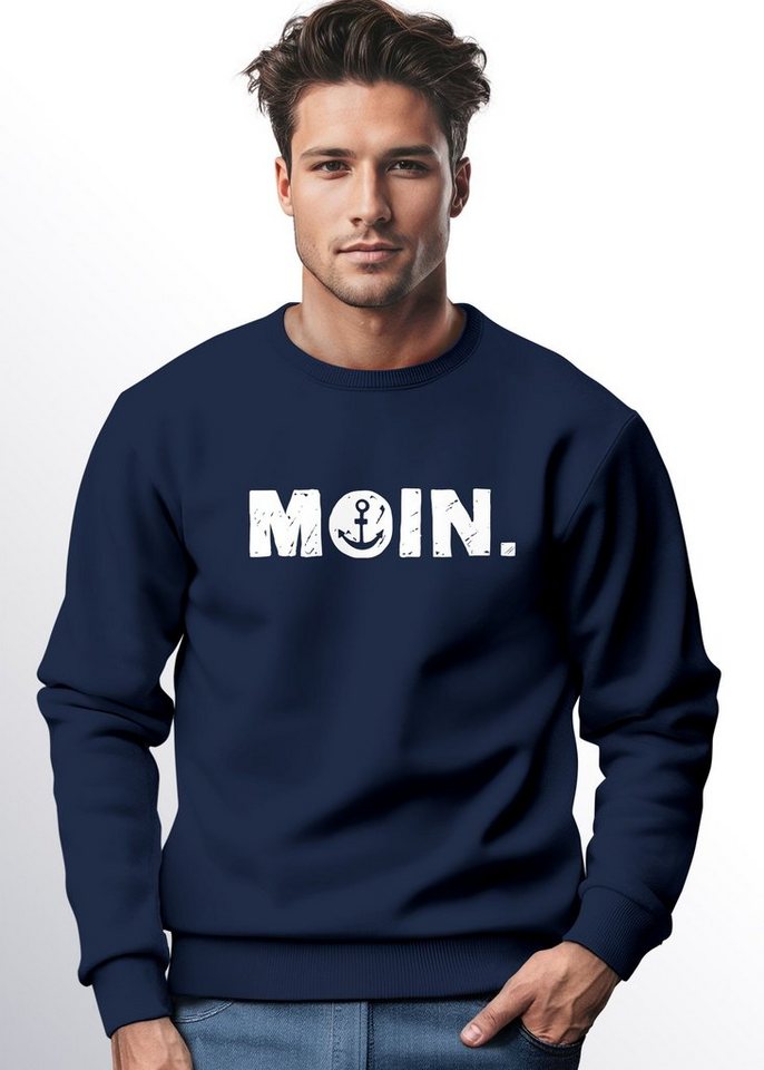 Neverless Sweatshirt Sweatshirt Herren Moin Dialekt Norden Hamburg Anker Print Rundhals-Pu von Neverless