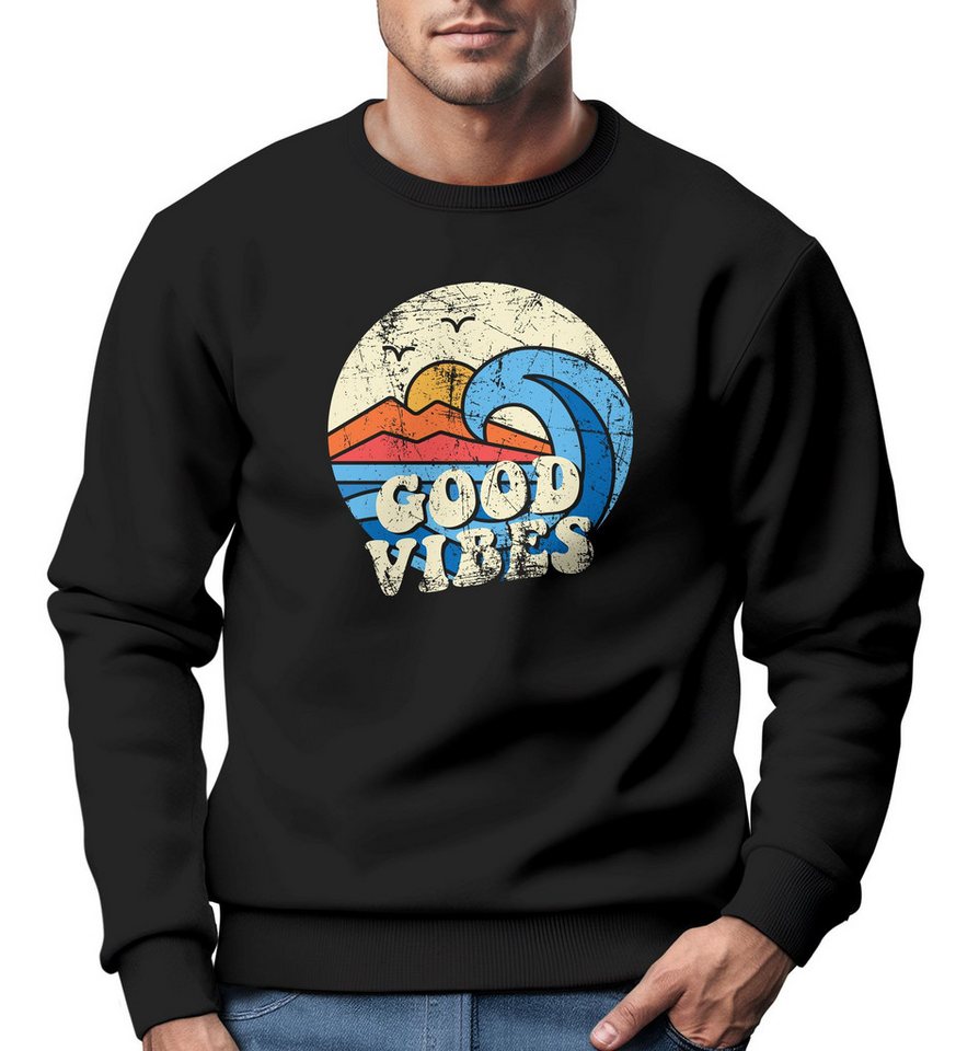 Neverless Sweatshirt Sweatshirt Herren Print Vintage Grafik Welle Sonne Surfen von Neverless