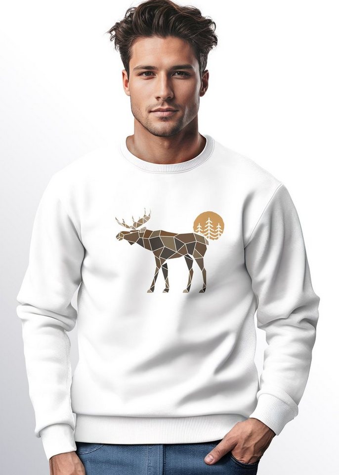 Neverless Sweatshirt Sweatshirt Herren mit Aufdruck Polygon Elch Outdoor Motive Wandern Nat von Neverless