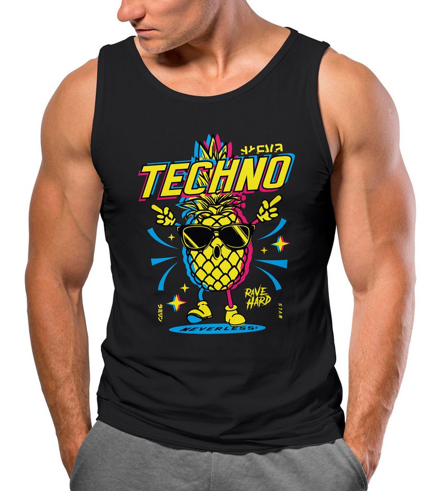 Neverless Tanktop Herren Tank-Top Techno Tanzen Lustig Ananas Rave Party Printshirt Fash mit Print von Neverless