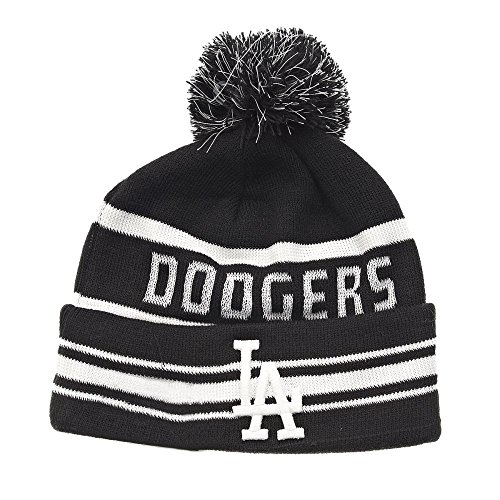 New Era La Dodgers gestreifte Bommel-Strickmütze, Schwarz (Schwarz), Einheitsgröße von New Era