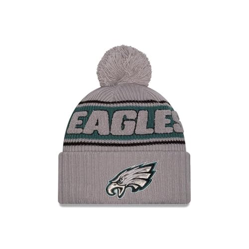 New Era Philadelphia Eagles NFL 2024 Sideline Sport Knit Grau Bommelmütze - One-Size von New Era