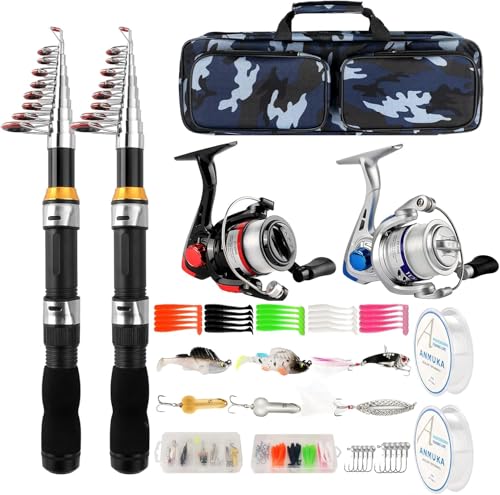 Teleskop-Angelrutenrolle, 2 Stück, 2 Stück, 2 Stück, zusammenklappbar, Angelrute, Spinnrolle, Köder, Zubehör mit Angeltasche, tragbares Angelruten-Set für Salzwasser, Süßwasser, Reisen, Angler Teleskop-Angelrutenrolle, 2 Stück, 2 Stück, 2 Stück, zusammenklappbar, Angelrute, Spinnrolle, Köder, Zubehör mit Angeltasche, tragbares Angelruten-Set für Salzwasser, Süßwasser, Reisen, Angler von NewBEP