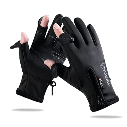 NewDoar Touchscreen Winter Handschuhe, Winddichte Schnee Handschuhe 2-Finger-Schnitt Angel Handschuhe zum Klettern, Laufen, Skifahren, Reiten, Radfahren, Jagen, Herren- und Damen Handschuhe-L von NewDoar