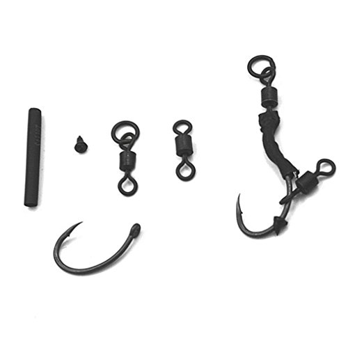 NewShot 10 Set Ronnie Rigs -Teflon Barbed Hook Quick Change Swivels Hook Stops Shrinking Tube Made Hair Combi Rig Carp Pop Up Coarse Fishing von NewShot