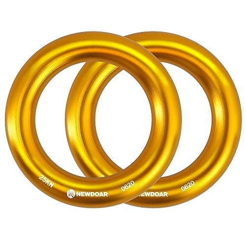 NewDoar Abseilring 25kN Gold Großer O-Ring-Seilverbinder für Klettersteigbaum-Rettungs-Hängematte und Slackline （2er-Pack von NewDoar