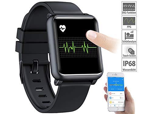 Newgen Medicals Fitnessuhr mit EKG: Fitness-Uhr mit Blutdruckanzeige, EKG, Bluetooth, Touchdisplay, IP68 (Armbanduhr mit EKG, Uhr mit EKG Aufzeichnung, Senior Handy) von Newgen Medicals