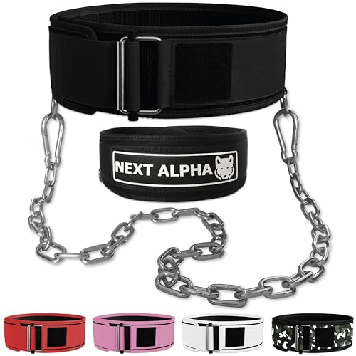 Next Alpha Gewichthebergürtel & Dip Gürtel-Kombination - Custom Weight Lifting Belt für Herren und Damen - Selbstverschluss- & Schnellverschlussschnalle - Mit Kette - Schwarz - Medium von Next Alpha