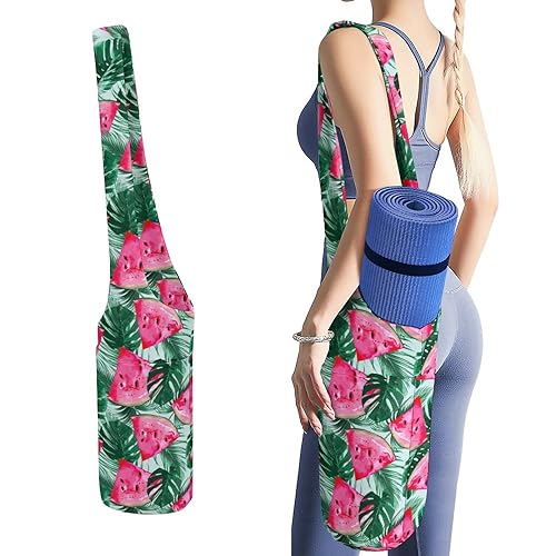 Niapessel Yogamatten-Tasche, Yoga-Matten-Taschen für Frauen, Wassermelone, tropische Palmenblätter, bedruckt, Yogamattenhalter, Tasche, große Tasche mit Taschen, Yoga-Zubehör, Yoga-Geschenke für von Niapessel